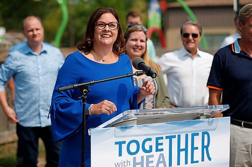 JOHN WOODS / WINNIPEG FREE PRESS
PC MLA Heather Stefanson speaks at a press conference at South Winnipeg Community Centre in Winnipeg Wednesday, August 18, 2021. Stefanson announced that she will be running to be premier and leader of the Manitoba PC party.

Reporter: