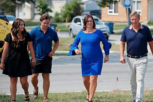 JOHN WOODS / WINNIPEG FREE PRESS
PC MLA Heather Stefanson and her family walk up to a press conference and greets her supporters at South Winnipeg Community Centre in Winnipeg Wednesday, August 18, 2021. Stefanson announced that she will be running to be premier and leader of the Manitoba PC party.

Reporter: ?