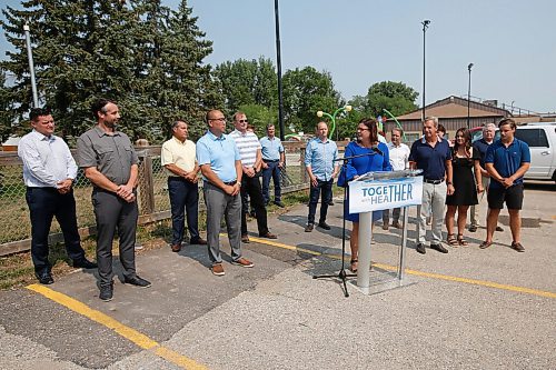 JOHN WOODS / WINNIPEG FREE PRESS
PC MLA Heather Stefanson speaks to supporters at a press conference at South Winnipeg Community Centre in Winnipeg Wednesday, August 18, 2021. Stefanson announced that she will be running to be premier and leader of the Manitoba PC party.

Reporter: