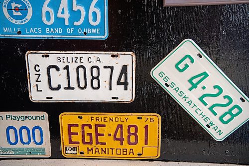 ALEX LUPUL / WINNIPEG FREE PRESS  

Licence plates and other items are photographed on the walls of Big Rick's Hot Rod Diner in Winnipeg, on August 19, 2021. Rick is toasting the 35th anniversary of his homey diner this summer.

Reporter: Dave Sanderson