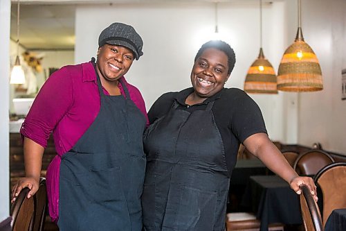 MIKAELA MACKENZIE / WINNIPEG FREE PRESS

Co-owners Deidré Coleman (left) and Patrice Gilman pose for a portrait at Gladys Caribbean Kitchen in Winnipeg on Thursday, Aug. 19, 2021. For --- story.
Winnipeg Free Press 2021.