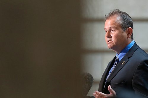 WINNIPEG FREE PRESS/SHANNON VANRAES
Advanced Education Minister Wayne Ewasko answers questions from the media following a press conference at the Manitoba Legislative Building August 23, 2021.