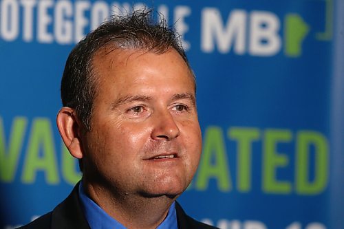 WINNIPEG FREE PRESS/SHANNON VANRAES
Advanced Education Minister Wayne Ewasko answers questions from the media following a press conference at the Manitoba Legislative Building August 23, 2021.