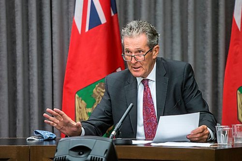 MIKAELA MACKENZIE / WINNIPEG FREE PRESS

Premier Brian Pallister speaks at a press conference at the Manitoba Legislative Building in Winnipeg on Tuesday, Aug. 24, 2021. For --- story.
Winnipeg Free Press 2021.