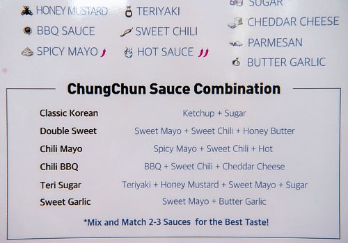 ALEX LUPUL / WINNIPEG FREE PRESS  

A list of sauce and seasoning options are photographed at Chung Chun Rice Dog's Jefferson Avenue location in Winnipeg on August, 25, 2021.