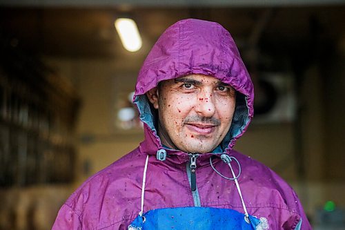 MIKAELA MACKENZIE / WINNIPEG FREE PRESS

Hamidi Ali poses for a portrait while slaughtering Zinn Farms chickens at Waldner Meats  near Niverville on Thursday, Aug. 19, 2021. For Eva story.
Winnipeg Free Press 2021.