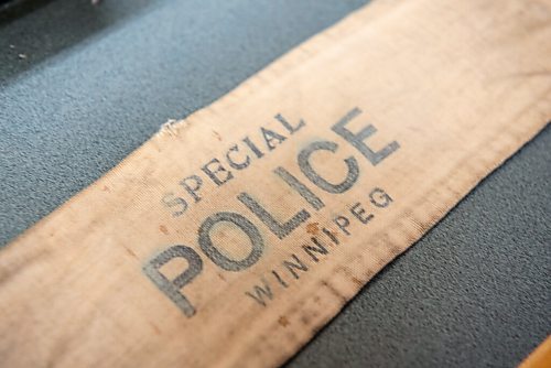 ALEX LUPUL / WINNIPEG FREE PRESS  

Armbands worn by special police in Winnipeg are photographed in the Winnipeg Police Museum's archives on August, 26, 2021.