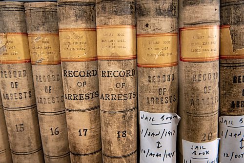 ALEX LUPUL / WINNIPEG FREE PRESS  

Records of arrests in Winnipeg from the early 1900's are photographed in the Winnipeg Police Museum's archives on August, 26, 2021.