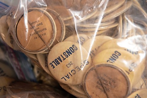 ALEX LUPUL / WINNIPEG FREE PRESS  

Buttons worn by special constables are photographed in the Winnipeg Police Museum's archives on August, 26, 2021.
