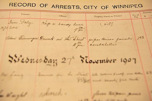 ALEX LUPUL / WINNIPEG FREE PRESS  

Records of arrests in Winnipeg from the early 1900's are photographed in the Winnipeg Police Museum's archives on August, 26, 2021.