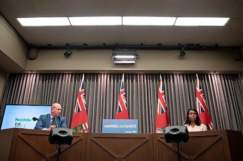 ALEX LUPUL / WINNIPEG FREE PRESS  

Dr. Brent Roussin, chief provincial public health officer, and Health and Seniors Care Minister Audrey Gordon are photographed during a public health orders update on August, 27, 2021.