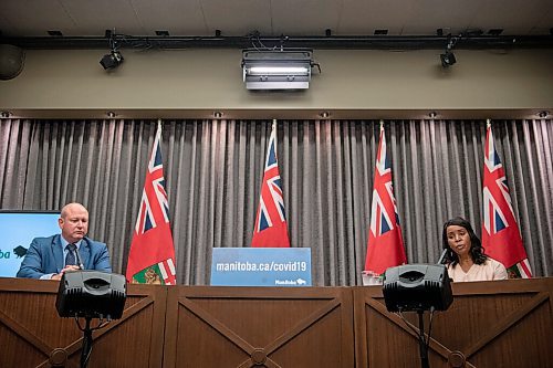 ALEX LUPUL / WINNIPEG FREE PRESS  

Dr. Brent Roussin, chief provincial public health officer, and Health and Seniors Care Minister Audrey Gordon are photographed during a public health orders update on August, 27, 2021.
