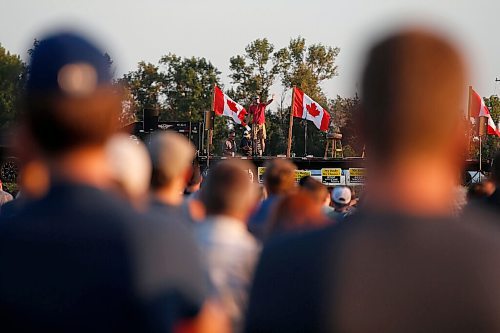 JOHN WOODS / WINNIPEG FREE PRESS
Shawn Enns, event organiser, speaks at an anti-COVID-19 restriction rally. About a thousand people came out to listen to speakers and show their discontent with COVID-19 restrictions in Winkler Monday, August 30, 2021. 

Reporter: Cody