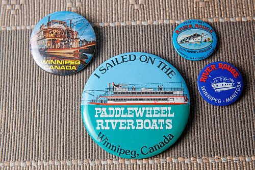 MIKE DEAL / WINNIPEG FREE PRESS
various pin back buttons
Craig Kraft, 61, has a modest collection of items associated with Winnipeg's riverboat era; postcards, buttons, boarding passes etc. from the various ships that used to parade up and down the Red, the River Rouge, Paddlewheel, Paddlewheel Princess etc.
See David Sanderson story
210831 - Tuesday, August 31, 2021.