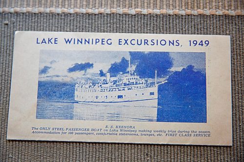 MIKE DEAL / WINNIPEG FREE PRESS
S.S. Keenora brochure/boarding pass
Craig Kraft, 61, has a modest collection of items associated with Winnipeg's riverboat era; postcards, buttons, boarding passes etc. from the various ships that used to parade up and down the Red, the River Rouge, Paddlewheel, Paddlewheel Princess etc.
See David Sanderson story
210831 - Tuesday, August 31, 2021.