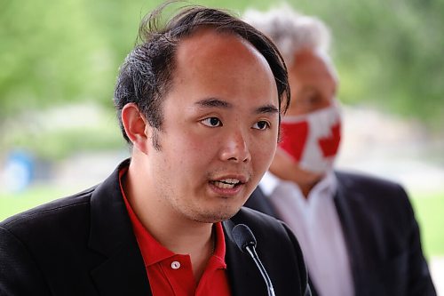 MIKE DEAL / WINNIPEG FREE PRESS
Liberal candidate for Winnipeg Centre, Paul Ong, speaks at a Federal Liberal candidate gathering at The Forks, where they reiterated parts of the party platform that was released Wednesday, about Lake Winnipeg.
210902 - Thursday, September 02, 2021.