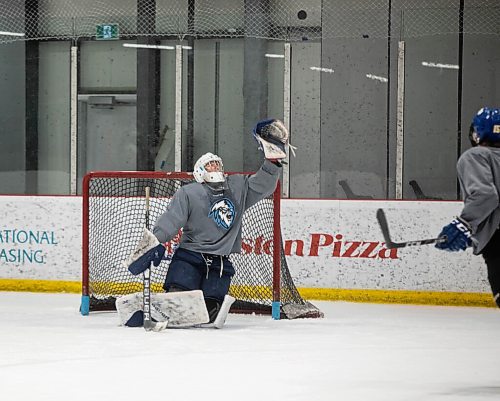 JESSICA LEE/WINNIPEG FREE PRESS

Goalie Ty Hogue catches the puck heading his direction.

Winnipeg ICE hockey prospects attend training camp on September 2, 2021.

Reporter: Mike S.