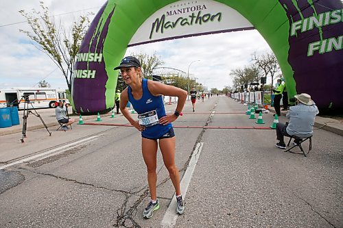 JOHN WOODS / WINNIPEG FREE PRESS
Nicole Walker was the first woman to cross the marathon finish line at the Manitoba Marathon at the University of Manitoba in Winnipeg Sunday, September 5, 2021. 
Reporter: ?