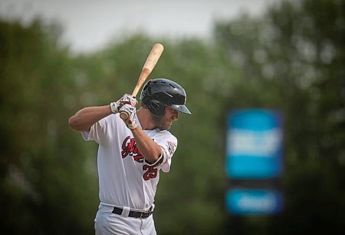 JESSICA LEE/WINNIPEG FREE PRESS

Logan Hill (25) practices his swing before stepping onto the plate.

The Winnipeg Goldeyes played against the Fargo-Moorhead Redhawks on September 6, 2021 at Shaw Park in Winnipeg.

Reporter: Taylor