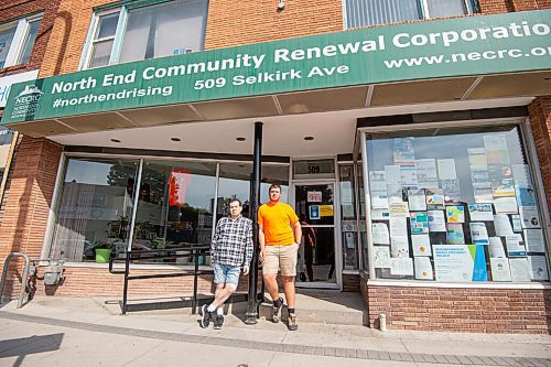 MIKE SUDOMA / Winnipeg Free Press
John Morissette Of Fearless R2W and Daniel Waycik of Persons Community Solutions, stand outside of the North End Community Renewal Corporation building Friday afternoon. 
September 10, 2021