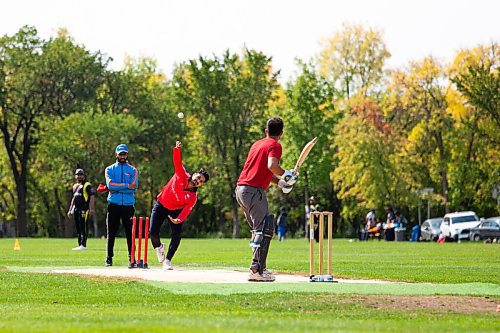 Daniel Crump / Winnipeg Free Press. Cricketers play on the pitches at Assiniboine Park on Saturday Morning. September 11, 2021.