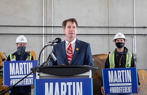 JESSICA LEE/WINNIPEG FREE PRESS

Shannon Martin, MLA for McPhillips, announces on September 13, 2021 at Bayview Construction Ltd. his plan to run for PC leadership.

Reporter: Carol
