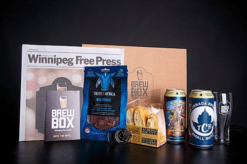 MIKE DEAL / WINNIPEG FREE PRESS
The Winnipeg Free Press Brew Box, which includes local beer and goodies, in Winnipeg on Tuesday, September 14, 2021. 
For Erin Lebar.
210914 - Tuesday, September 14, 2021.