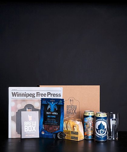 MIKE DEAL / WINNIPEG FREE PRESS
The Winnipeg Free Press Brew Box, which includes local beer and goodies, in Winnipeg on Tuesday, September 14, 2021. 
For Erin Lebar.
210914 - Tuesday, September 14, 2021.