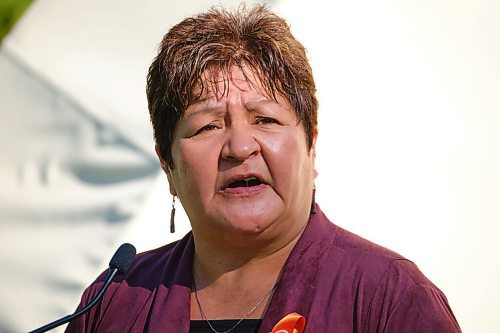 MIKE DEAL / WINNIPEG FREE PRESS
Shirley Robinson, Liberal candidate for Churchill-Keewatinook Askiederal speaks during a Liberal announcement at the current home of the National Centre for Truth and Reconciliation located at 177 Dysart Road on the UofM campus, Tuesday morning. The Liberal candidates gathered to announce funding towards the construction of a permanent home for the National Centre for Truth and Reconciliation.
210914 - Tuesday, September 14, 2021.