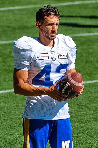 MIKE DEAL / WINNIPEG FREE PRESS
Winnipeg Blue Bombers Ali Mourtada (42) during practice at IG Field Tuesday morning.
210914 - Tuesday, September 14, 2021.