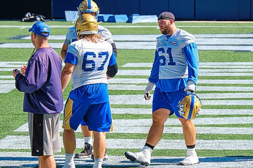 MIKE DEAL / WINNIPEG FREE PRESS
Winnipeg Blue Bombers Drew Desjarlais (61) during practice at IG Field Tuesday morning.
210914 - Tuesday, September 14, 2021.