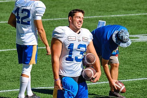 MIKE DEAL / WINNIPEG FREE PRESS
Winnipeg Blue Bombers Marc Liegghio (13) during practice at IG Field Tuesday morning.
210914 - Tuesday, September 14, 2021.