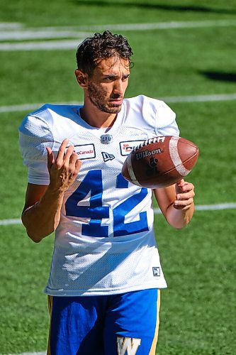 MIKE DEAL / WINNIPEG FREE PRESS
Winnipeg Blue Bombers Ali Mourtada (42) during practice at IG Field Tuesday morning.
210914 - Tuesday, September 14, 2021.