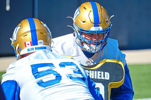 MIKE DEAL / WINNIPEG FREE PRESS
Winnipeg Blue Bombers Drew Desjarlais (61) during practice at IG Field Tuesday morning.
210914 - Tuesday, September 14, 2021.