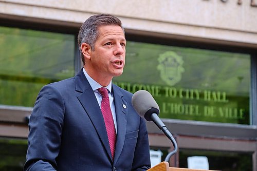 MIKE DEAL / WINNIPEG FREE PRESS
Winnipeg Mayor Brian Bowman speaks during a ceremony at Winnipeg City Hall Wednesday morning. Three flags representing Treaty One First Nations, Dakota Nations, and the Métis Nation will be raised permanently at City Hall as part of an ongoing commitment to reconciliation. 
210915 - Wednesday, September 15, 2021.