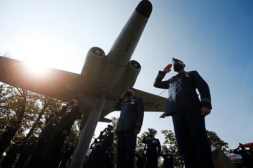 JOHN WOODS / WINNIPEG FREE PRESS
Military personnel at a ceremony marking the 81st anniversary of the Battle of Britain at 17 Wings Garden of Memories in Winnipeg Sunday, September 19, 2021. 

Reporter: ?