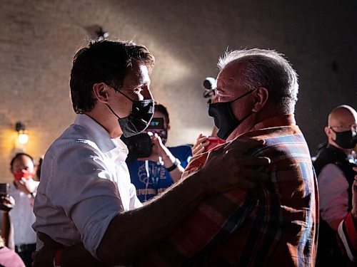 JESSICA LEE/WINNIPEG FREE PRESS

Prime Minister Justin Trudeau and President of Manitoba Métis Federation David Chartrand embrace after Trudeaus speech during his campaign stop at The Blue Note Park in Winnipeg on September 19, 2021.


Reporter: Danielle