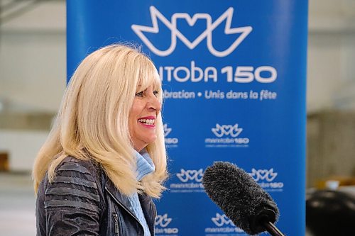 MIKE DEAL / WINNIPEG FREE PRESS
Cathy Cox speaks during the announcement.
Premier Kelvin Goertzen and Sport, Culture and Heritage Minister Cathy Cox along with Monique LaCoste and Stuart Murray, co-chairs, Manitoba 150 Host Committee announced Monday in the nearly finished Royal Aviation Museum of Western Canada at 2088 Wellington Ave that they would be providing $166,600 to Manitobas Signature Museums to help support their work to capture and preserve the provinces history.
Terry Slobodian, president, Royal Aviation Museum was also on hand for the event.
210920 - Monday, September 20, 2021.