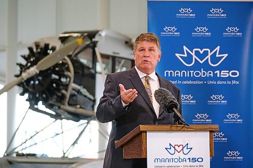 MIKE DEAL / WINNIPEG FREE PRESS
Terry Slobodian, president, Royal Aviation Museum speaks during the announcement.
Premier Kelvin Goertzen and Sport, Culture and Heritage Minister Cathy Cox along with Monique LaCoste and Stuart Murray, co-chairs, Manitoba 150 Host Committee announced Monday in the nearly finished Royal Aviation Museum of Western Canada at 2088 Wellington Ave that they would be providing $166,600 to Manitobas Signature Museums to help support their work to capture and preserve the provinces history.
Terry Slobodian, president, Royal Aviation Museum was also on hand for the event.
210920 - Monday, September 20, 2021.