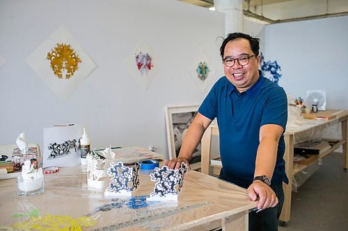 MIKAELA MACKENZIE / WINNIPEG FREE PRESS

Paul Robles, one of the artists creating an installation for Nuit Blanche this year, poses for a portrait in his studio in Winnipeg on Monday, Sept. 20, 2021. His piece, which includes monkey figures and inflatable structures, will be located in Old Market Square. For Eva story.
Winnipeg Free Press 2021.