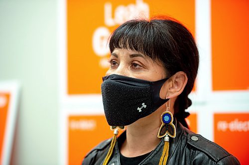 MIKE SUDOMA / Winnipeg Free Press
Re-elected NDP MP for Winnipeg Centre, Leah Gazan, answers media questions at her campaign headquarters Monday night
September 20, 2021