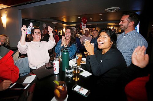 JOHN WOODS / WINNIPEG FREE PRESS 
Supporters of Doug Eyolfson, Liberal candidate in Charleswood-St James-Assiniboia-Headingley, during a party at their restaurant location, the Cork and Flame on Portage Avenue, in Winnipeg Monday, September 20, 2021. 

Reporter: Katie