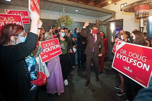 JOHN WOODS / WINNIPEG FREE PRESS Doug Eyolfson, Liberal candidate in Charleswood-St James-Assiniboia-Headingley, during a party at their restaurant location, the Cork and Flame on Portage Avenue, in Winnipeg Monday, September 20, 2021. 

Reporter: Katie