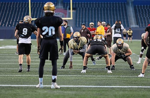JESSICA LEE / WINNIPEG FREE PRESS

Bisons offensive lineman Dolapo Egunjobi (centre) at a practice at IG Field on September 22, 2021.

Reporter: Mike S.
