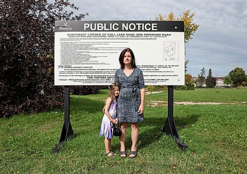 JESSICA LEE / WINNIPEG FREE PRESS

Audrey VanderSpek stands with daughter Lara VanderSpek on September 23, 2021 at the corner of Gull Lake Road and Markham Road where a new residential development is being planned. VanderSpek opposes the development, saying it is too high and will cast a shadow on nearby residential properties. She also says it will increase population density and cause a lack of parking and lack of spaces at the school nearby.

Reporter: Joyanne