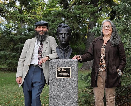 JESSICA LEE / WINNIPEG FREE PRESS

Howard R. Engel, Founding Director and CEO of The Marshall McLuhan Initiative and local sculptor Madeleine Vrignon pose for a photo at the installation of the bronze bust of Marshall McLuhan at the Winnipeg Citizens Hall of Fame in Assiniboine Park.

Herbert Marshall McLuhan (1911-1980), a philosopher on media was born in Edmonton and raised in Winnipeg. He studied at the University of Manitoba before teaching as professor at universities in the United States and Canada.