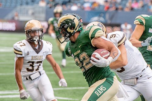 MIKE SUDOMA / Winnipeg Free Press
Regina Rams running back, Kyle Borsa makes his way past Bisons defence during the Bisons home opener Saturday afternoon
September 25, 2021