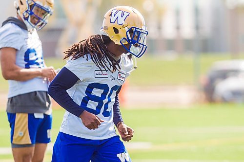 MIKAELA MACKENZIE / WINNIPEG FREE PRESS

Janarion Grant (80) at Bombers practice in Winnipeg on Monday, Sept. 27, 2021.  For Taylor Allen story.
Winnipeg Free Press 2021.