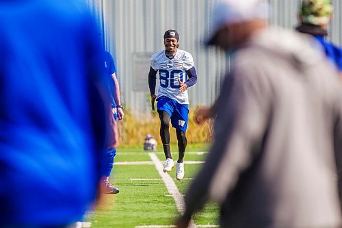 MIKAELA MACKENZIE / WINNIPEG FREE PRESS

Janarion Grant (80) at Bombers practice in Winnipeg on Monday, Sept. 27, 2021.  For Taylor Allen story.
Winnipeg Free Press 2021.