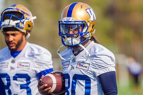 MIKAELA MACKENZIE / WINNIPEG FREE PRESS

Janarion Grant (80) at Bombers practice in Winnipeg on Monday, Sept. 27, 2021.  For Taylor Allen story.
Winnipeg Free Press 2021.